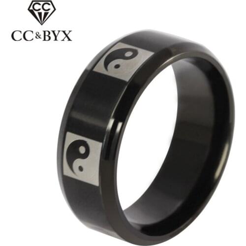 CC Titanium Steel Eight Diagrams Rings For Men And Women Religious Stainless Steel Ring Vintage Black Color Bijoux Homme CC961