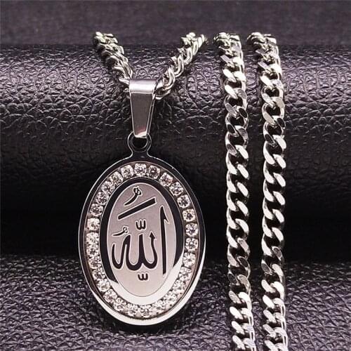 Islam Allah of Afghanistan Crystal Stainless Steel Chain Necklace Women Silver Color Necklace Jewelry collares mujer NXS05