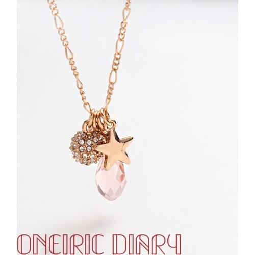 ONEIRIC DIARY Fashion Pink Zircon Star Sphere Chain Necklace Temperament Pendant Necklack For Women