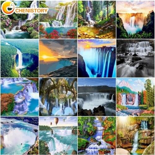 CHENISTORY Diy Painting By Numbers Landscape Waterfall Oil Painting On Canvas Wall Picture For Living Room Modern Handmade Gift