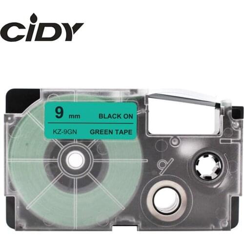CIDY 50pcs XR9GN Compatible Casio Label Tape for XR-9GN XR 9GN 9mm Black on GREEN Ribbon Catridge for EZ Printers KL-60-L KL-120