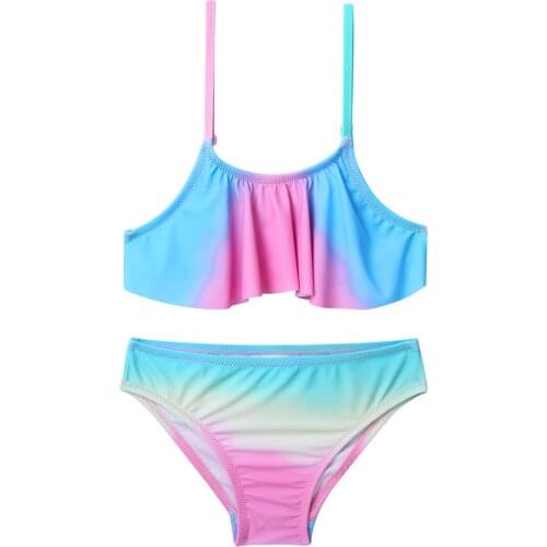 2PCS Kids Girls Bikini Tankini Adjustable Spaghetti Shoulder Straps Swimwear Swimsuit Bathing Suit Set Ruffled Tops with Bottoms