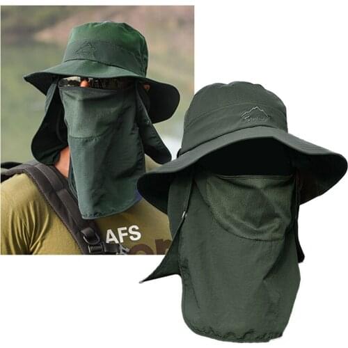 Men Women Fisherman Hat Windproof Rope Ties Outdoor UV Protection Wide Brim Fishing Full Cover Cap Fishing Headwear