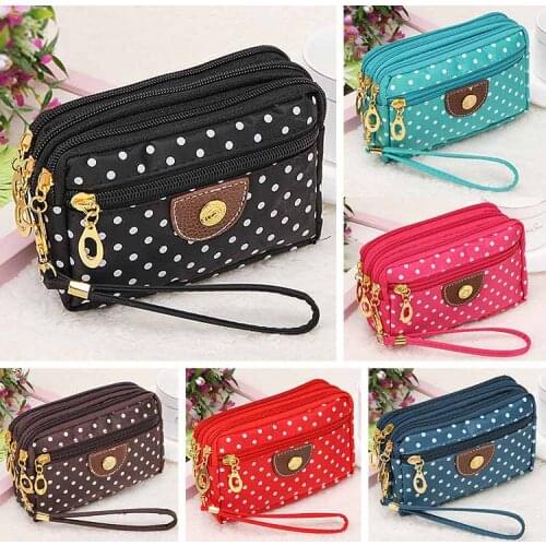 Hot Sale Lady Purses Women Wallets Short Handbags Canvas Dots Zipper Moneybags Clutch Coin Purse Wallet Cards Keys Bags Burse