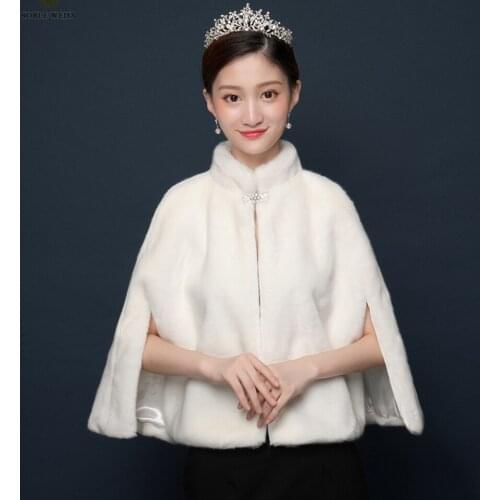 Faux Fur Party Shawl Winter Warm Bridal Jacket High neck Ivory Wedding Coat Wedding Bridal Wrap Party Cape