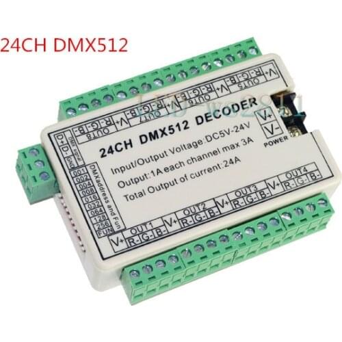 Use for LED strip light,RGB node,led module,24CH 24 channel Easy DMX Dmx512 Decoder,Controller,Driver,DC5V-24V 8 groups output