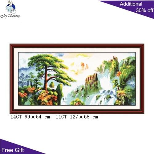 Joy Sunday Pine F037 14CT11CT Counted and Stamped Home Decor Chinese Guest-greeting Pine In Huangshan Mountain Cross Stitch kits