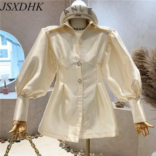 JSXDHK High Street Autumn Winter Shirt Dresse Chic Fashion Women Diamonds Button Lantern Sleeve Slim Waist Short Dress Vestidos