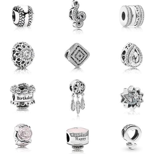 Classic 925 Silver Birthday Cake, Geometric Figures, Dream Catcher, Stars, Notes, Baseball Charm DIY Original Female Jewelry