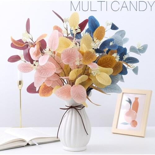 2 Piece 6 branches Artificial Eucalyptus Leaf Artificial Plants for Wedding Shooting Prop Home Decoration