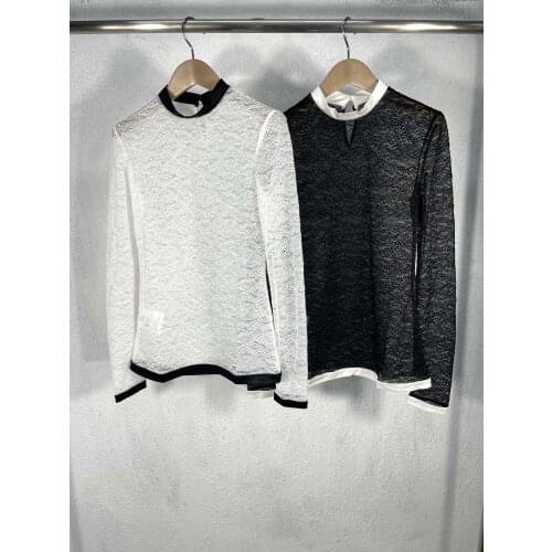 Fashion 2021 new ladies long-sleeved sexy casual lace stitching bottoming shirt T-shirt 0313