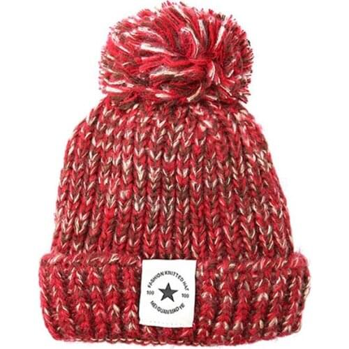 Fashion winter knitted cotton hat cold winter warm hat winter ski crochet hat mixed color soft hat Hair ball design thickening