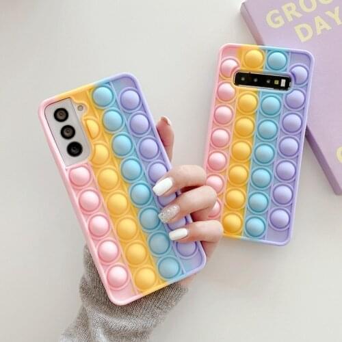 Fashion Rainbow Reliver Stress Phone Case For Samsung S10 S20 ultra S21 plus Note 9 10 Note 20 Ultra Anti-stress Bunbble Cover