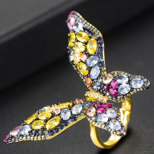 Missvikki Trendy Fashion Big Butterfly Rings full Shiny Cubic Zirconia Noble Women Rings Bridal Wedding Finger Party Jewelry