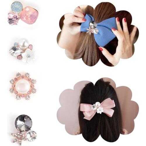 Fashion Creative 10PCS Flower Rhinestone Buttons Flatback Plating Pearl Hairpin Decoration DIY Craft Apparel Sewing Accessories