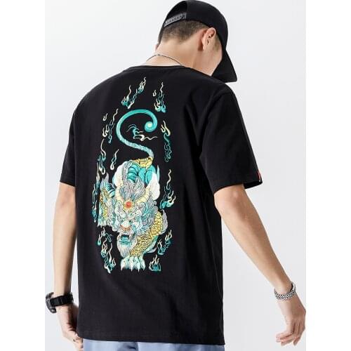 Mens Embroidery T-Shirts Streetwear Fashion Cotton Casual Top Tee Clothing