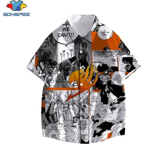 SONSPEE Hot Anime Fairy Tail Shirt 3D Print Summer Oversized Hawaiian Short Sleeve Shirts Fashion Men Women Sea Beach Blouse