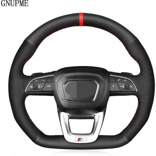 Soft Black Genuine Leather Suede Car Steering Wheel Covers For Audi Q3 2018-2019 Q5 (FY) 2017-2019 Q7 (4M) 2015-2019 Q8