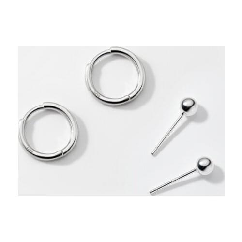 100% Real. 925 Sterling Silver jewelry Twist /Circle /Ball Piercing Ear-bone Ear Hoop Huggie Earrings Set C-G1392