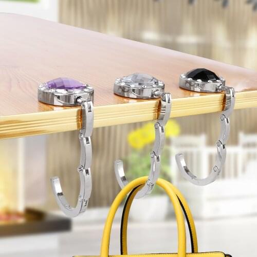 Table Hook for Hanging Desk Hanger Purse Bag Hook Holder Portable 3 Colors Round shape Crystal Alloy Foldable Hangbag Hook