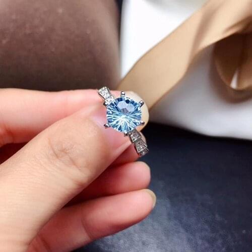 Natural Fireworks blue topaz Ring Natural gemstone ring S925 silver Luxurious geometry Terrace women girl wedding gift Jewelry