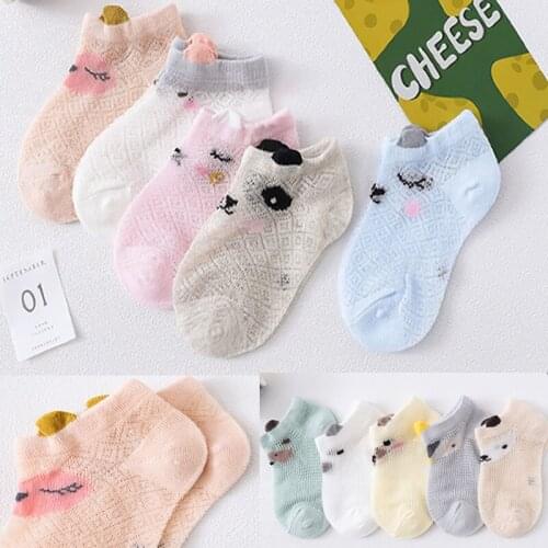 Kids Soft Cotton Socks Boy Girl Baby Cute Cartoon Warm Stripe Dots Fashion Sport Socks Baby breath thin Spring Summer Children