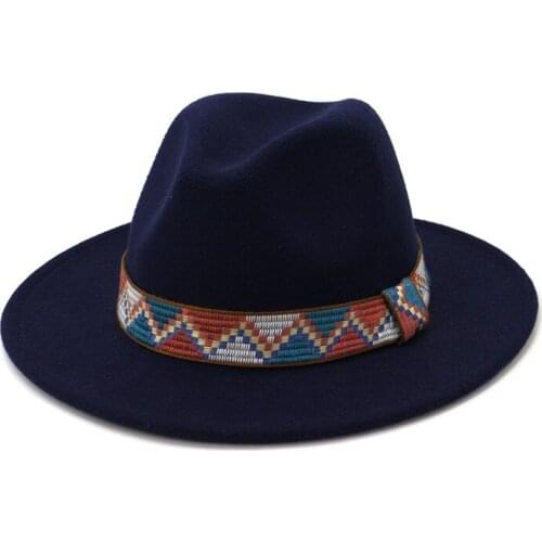 New Men Women Wide Brim Wool Felt Fedora Hat Jazz Cap Party Formal Top Hat