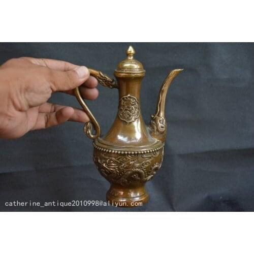 Very rare Qing Dynasty (KangXi-1736-1795) cooper Flagon/Teapot,Dragon,Free shipping