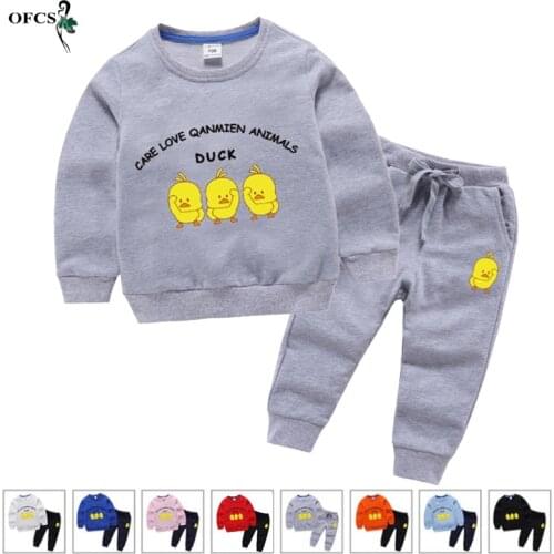 Autumn Children Clothes Sport Sets Cartoon Cotton 2-12 Years Pajamas Set Toddler Suit Boys & Girls Fleece Tops+Pants (Trousers)