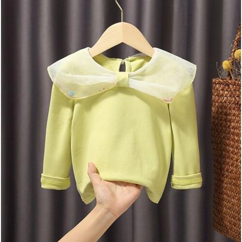 Toddler Girl Fall Clothes 2020 Cute Bow Collar T-shirt Baby Cotton Long Sleeve T Shirt Kids Children Clothes Blusas Pink Green