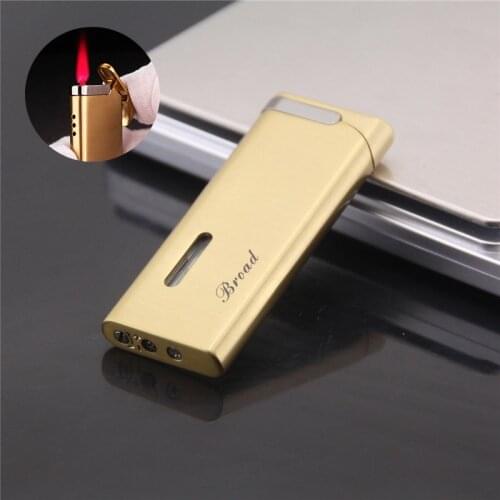 Flat Portable Ultra-thin Metal Gas Lighter Inflatable Windproof Cigarette Lighter Red Flame Refillable Butane