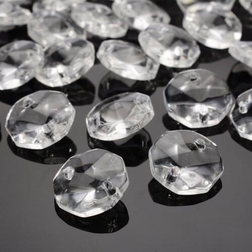 50pcs/lot Clear Octagonal Beads 14mm Luster Crystal Prisms Pendant Decoration For DIY Beads Curtain Lighting Drop Pendant Tool