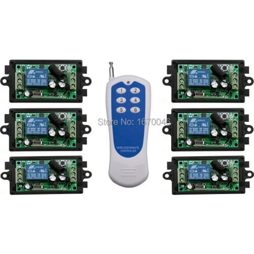 Hot Sale 1 CH 1CH RF hannel Home Appliance Wireless Remote Control Switch DC12V 10A 6 Receiver + 1 Transmitte window/Garage Door