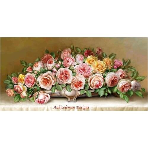 Needlework for embroidery crafts DIY DMC - Counted Cross Stitch Kits 14 ct Oil painting - Bouquet of Roses on Table