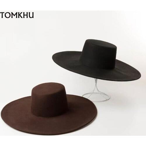 Retro Luxury Classic Felt Jazz Hat Fedora Hat Big Brim Panama For Women Men Black Brown Top Hat Lady Vintage Hat 100% Wool Cap