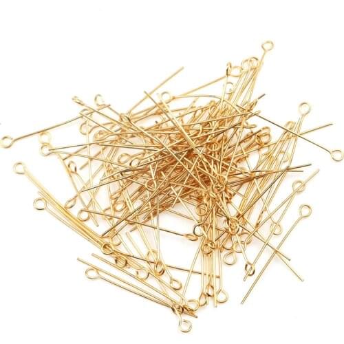 RWJ005 Wholesale Gold electroplated Brass Jewelry Component Eye Pin For Jewelry Making DIY Jewelry pin findings 100pcs/lot