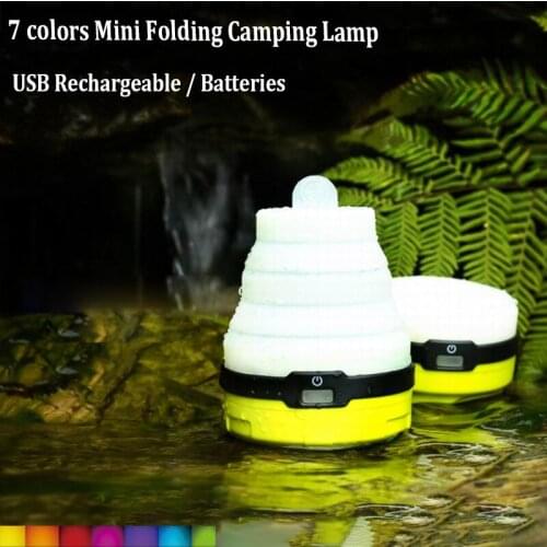 7color Folding LED Camping Lamp Rechargeable Tent Light Hanging Silicone Outdoor Hiking Portable Lamp Waterproof Batteries Bulb