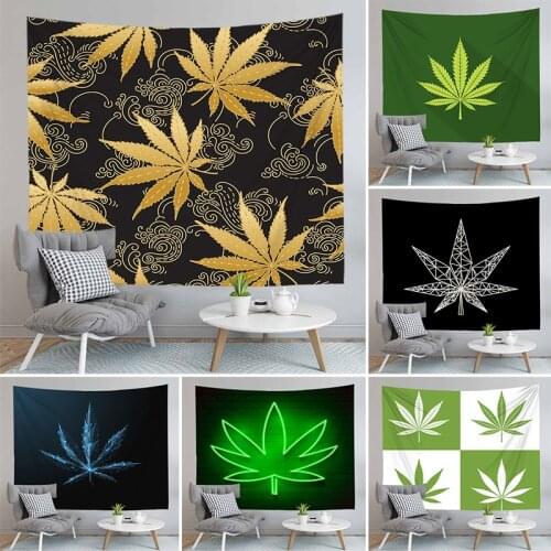 Weed Leaves Tapestry Hanging Home Decor Wall Cloth Washable Plant Print Tablecloth Camping Beach Throw Mat Customize Pattern