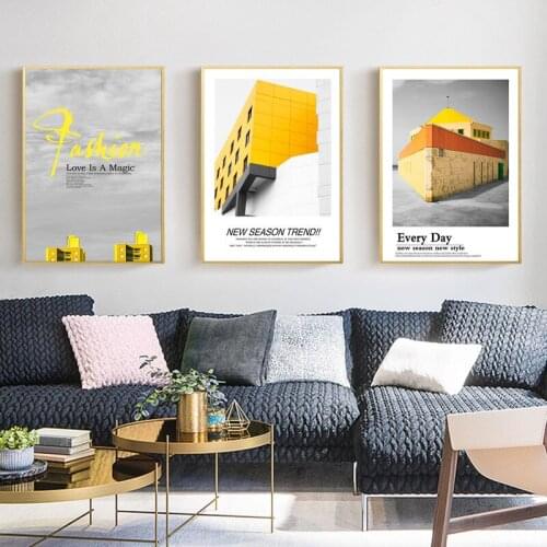 Modern House Scenery Street Bus Abstract Text Canvas Painting Sofa Background Wall Picture Poster Home Living Room Decoration