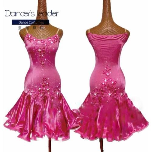 High-end Custom Latin Dance Competition Costume Fish Bone Curling Embroidery Adult Dance Skirt Performance Costume