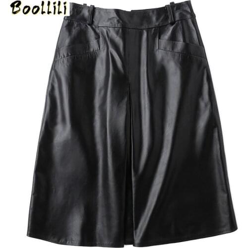 Boollili Genuine Leather Skirt Women Spring Autumn Office A Line Skirt Sheepskin Skirts Womens Korean Faldas Mujer Moda 2020