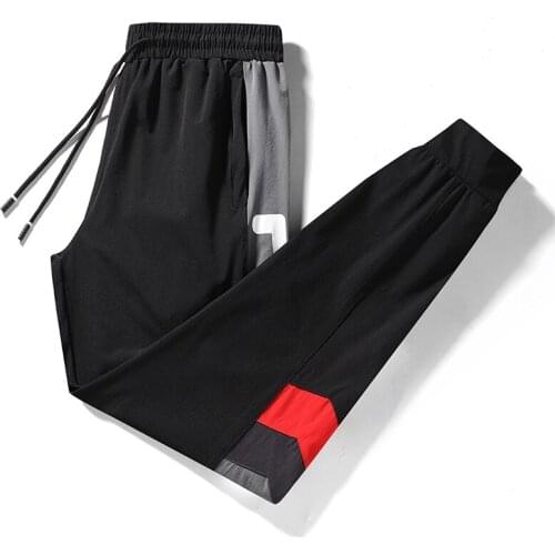 Plus Size Summer Sweatpants Men Sportswear Baggy Track Pants with Zipper Pockets Black Joggers Male Trousers