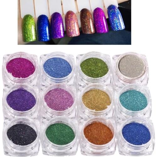 1 Box of 12 Colors X 3 Grams/3ml/0.01oz Dark Color Ultra fine Loose resin Glitter Nail Pigment holographic Mini Tiny Dust Powder