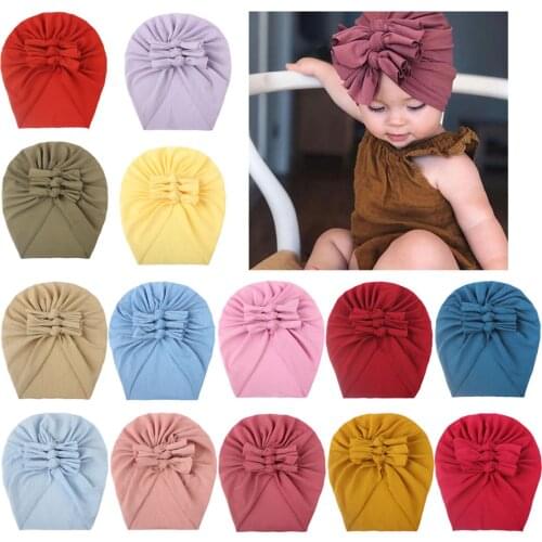 1PCS Summer New Toddler Kids Baby Girl Headband Solid Bow Knotted Hat Cap Beanie Headwear Soft Elastic Hair Accessories Baby Hat