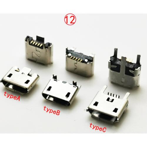 10PCS-1000PCS USB 2.0 charging socket Micro USB Connector B type Female 180 degree 5P SMT 2DIP 2SMT Flat Mouth L=5MM