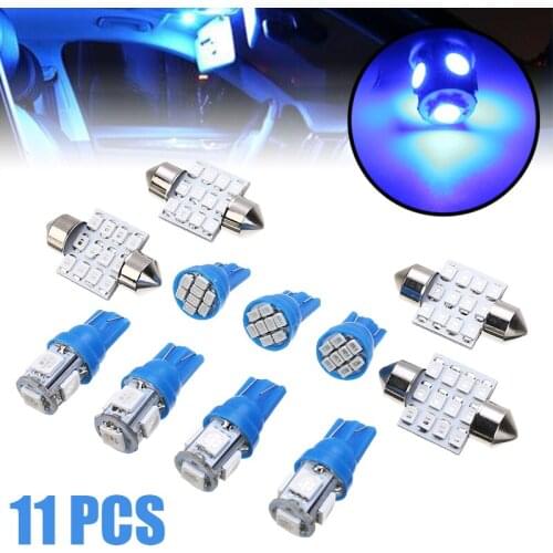 Car Interior Lighting 11pcs Blue LED T10 5 8 SMD +31mm 12 SMD Festoon Dome Map Tag Light Lamp Bulb Kit