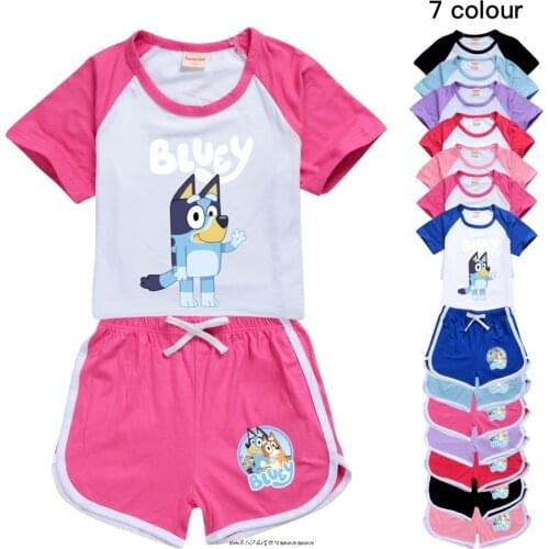 Bingo bluey kids clothes set boys Summer Children Clothing T Shirt+Shorts 2 PCS Sets toddler Baby Girls cartoon sport suits