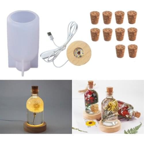 3D Night Light Lamp Shape UV Epoxy Resin Mold DIY Craft Set of Lamp 10pcs Bottle Stops Light Base Home Handmade Ornament Decor