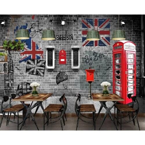 Beibehang 3d wallpaper Europe and America retro nostalgic London phone booth cafe restaurant wall bar KTV decorative mural