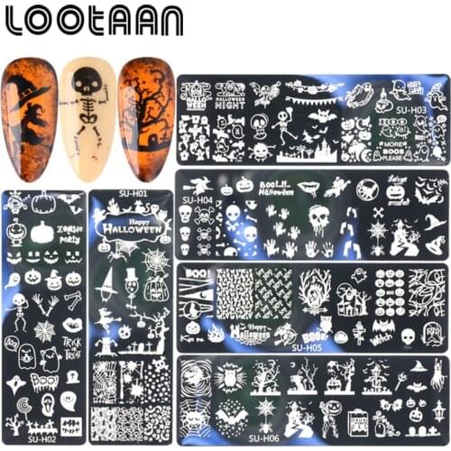 6 PCS Halloween Nail Art Templates Stamping Plate Design Flower Animal Glass Temperature Lace Stamp Templates Plates Image